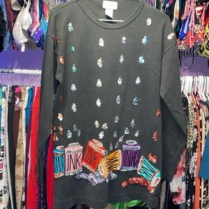 North Spirt petites Long sleeve shirt warm design sequins with INk bottles tatto